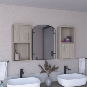 English Elm Wall Mounted Bathroom Medicine Cabinet White Oak 24" H – Compact 2-Door, 4-Shelf Engineered Wood Storage B097P199745