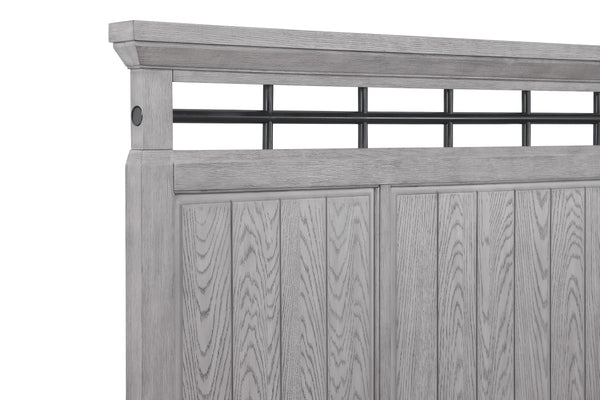 English Elm 1pc Rustic Charm Queen Bed with Soft Greige Finish, Natural Wood Grain Footboard Bench Panel Gray 86 L x 9.75 W x 5.5 H B2741S00189