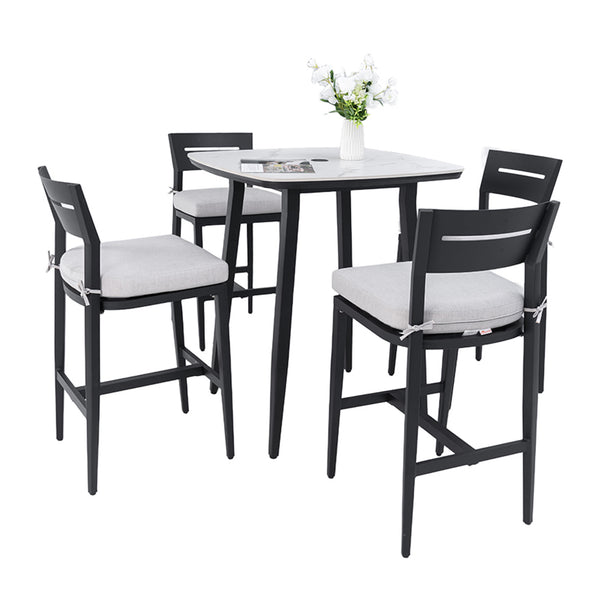 English Elm Modern 5Pc Outdoor Patio Bar Set – Stylish Sintered Stone Table & Comfortable Aluminum Stools! W1886S00022