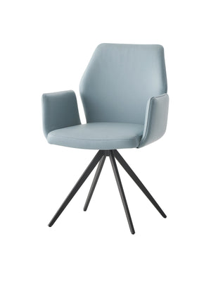 English Elm Segismunda Light Blue Leather Swivel Armchair with Black Metal Legs, Top-Grain Upholstery, 220lbs Capacity B2726P348936