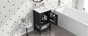 English Elm 20" Matte Freestanding Bathroom Vanity Rubberwood Cabinet Ceramic Sink Open Shelf Black N725P391115B