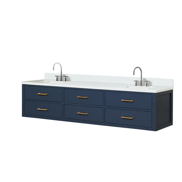 English Elm Blue Double Bath Vanity 80" W X 22" D, Elegant Cultured Marble Top & Chrome Faucet Set For Modern Spaces B2731P258115
