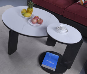 English Elm Set of 2 Round Sintered Stone Nesting Tables Sleek Modern Accent for Living Rooms W2899P405896