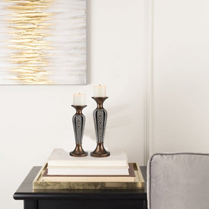 English Elm 12" And 14" Everly Candleholder Set - Elegant Bronze & Chrome Accent Candle Holders With Votives B072116559