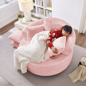English Elm 360° Swivel Round Corduroy Lounge Chair Oversized Sculptural Seat for Living Room Pink W3705S00040