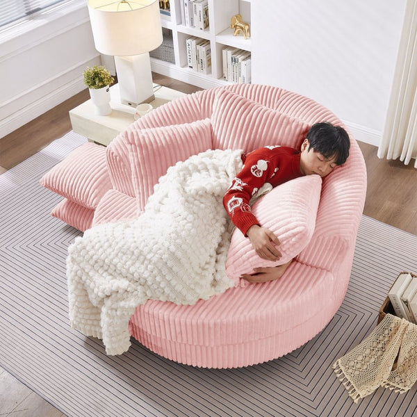 English Elm 360° Swivel Round Corduroy Lounge Chair Oversized Sculptural Seat for Living Room Pink W3705S00040
