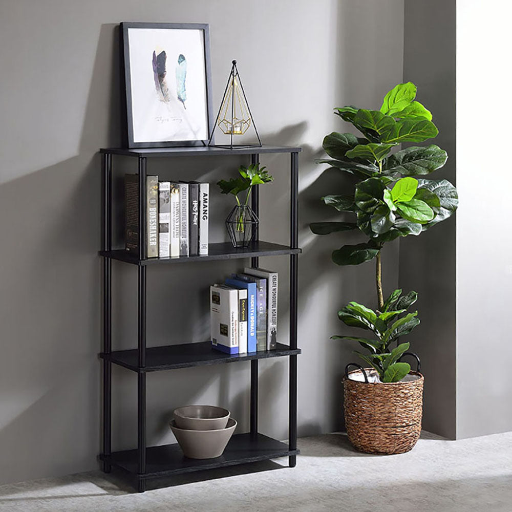 English Elm Black 4-Shelf Bookshelf 44.5"H x 24.5"W x 12.5"D — Durable 15mm Panels, Powder-Coated Black Finish for Stylish Storage and Display B062P191048