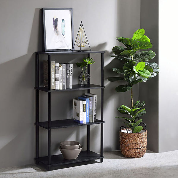 English Elm Black 4-Shelf Bookshelf 44.5"H x 24.5"W x 12.5"D — Durable 15mm Panels, Powder-Coated Black Finish for Stylish Storage and Display B062P191048