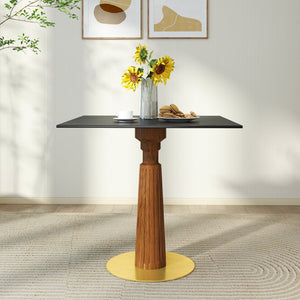 English Elm Modern Square Dining Table, 33.5" Sintered Stone Top With Elegant Wooden Legs & Gold Base, Ideal For Small Spaces And Two-Person Dining W1535S00570