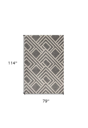 HomeRoots 5' Gray Geometric Area Rug - Stylish, Durable Design for Indoor and Outdoor Spaces, Easy Care! 7' x 10' 375002