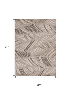 HomeRoots 5' Tropical Botanical Area Rug in Beige and Brown - Durable, Stylish, Easy-Clean Accent for Any Space 5' X 8' 375005