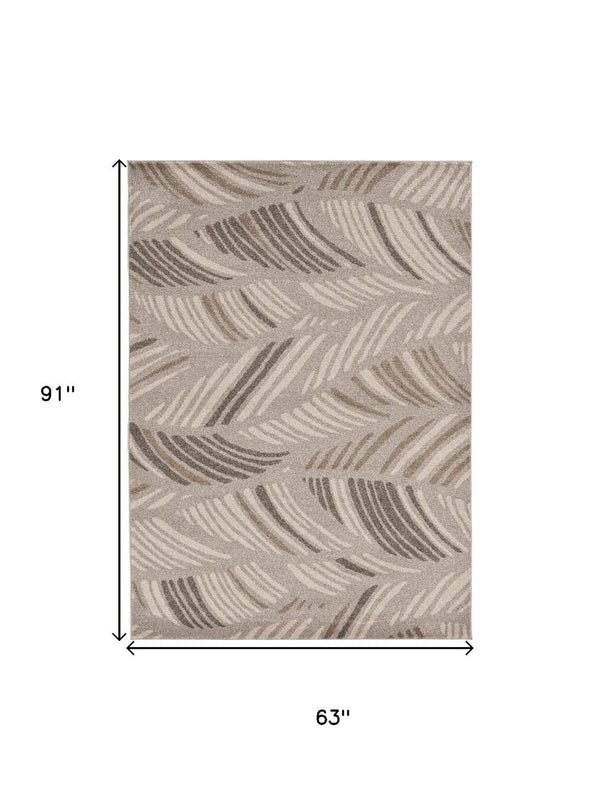 HomeRoots 5' Tropical Botanical Area Rug in Beige and Brown - Durable, Stylish, Easy-Clean Accent for Any Space 5' X 8' 375005