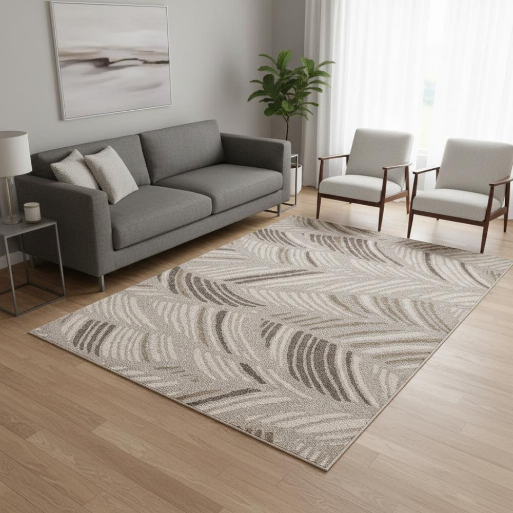 HomeRoots 5' Tropical Botanical Area Rug in Beige and Brown - Durable, Stylish, Easy-Clean Accent for Any Space 5' X 8' 375005