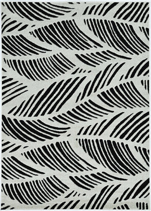 HomeRoots 5' Black and White Abstract Area Rug - Stylish Indoor/Outdoor Decorative Accent for High-Traffic Spaces 7' x 10' 375011