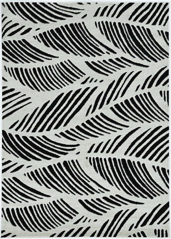 HomeRoots 5' Black and White Abstract Area Rug - Stylish Indoor/Outdoor Decorative Accent for High-Traffic Spaces 7' x 10' 375011