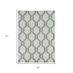 HomeRoots 5' Contemporary Sand and Green Ogee Area Rug – Stylish, Durable, and Versatile for Any Space 5' X 8' 375015
