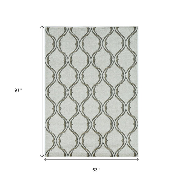 HomeRoots 5' Contemporary Sand and Green Ogee Area Rug – Stylish, Durable, and Versatile for Any Space 5' X 8' 375015
