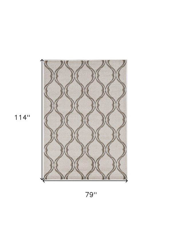 HomeRoots 7' Ivory Moroccan Area Rug - Timeless Quatrefoil Design for Indoor & Outdoor Elegance and Durability 7' x 10' 375016