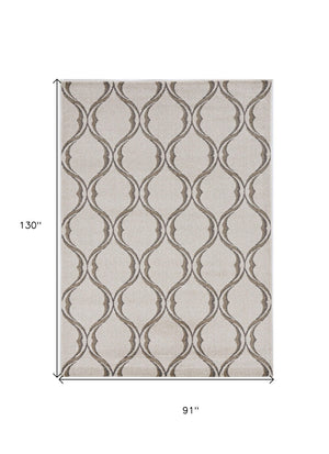 HomeRoots 7' Ivory Moroccan Area Rug - Timeless Quatrefoil Design for Indoor & Outdoor Elegance and Durability 8' x 11' 375017