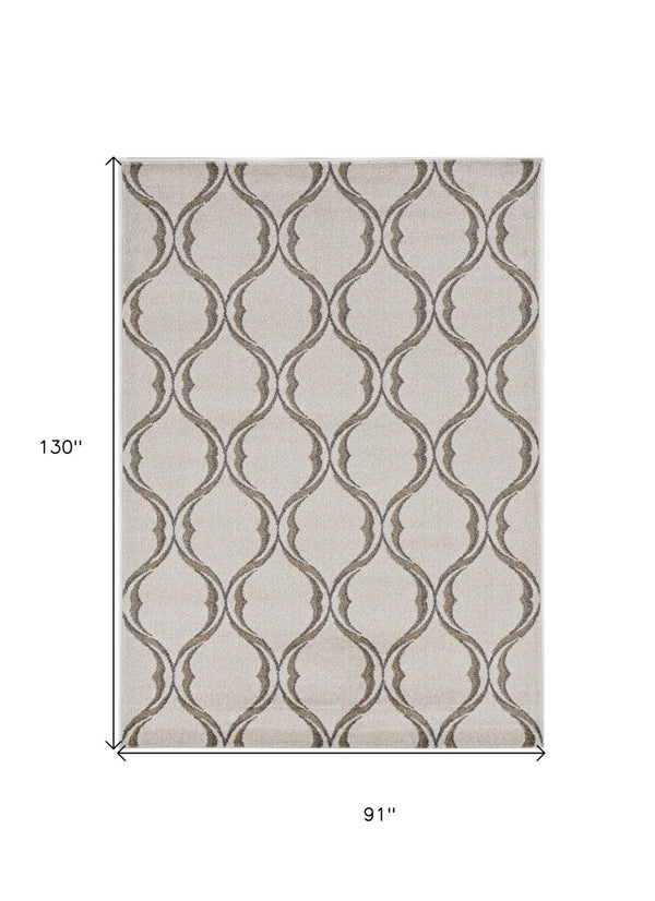HomeRoots 7' Ivory Moroccan Area Rug - Timeless Quatrefoil Design for Indoor & Outdoor Elegance and Durability 8' x 11' 375017