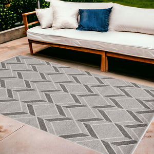 HomeRoots 5' Contemporary Gray Geometric Area Rug for Indoor and Outdoor Use – Durable, Stylish, Easy Care 8' x 11' 375022