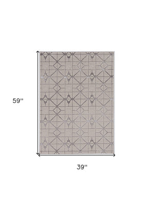 HomeRoots 3' Ivory and Brown Geometric Area Rug - Modern Design, Durable, Easy-Clean, Perfect for Any Space 3' X 5' 375028