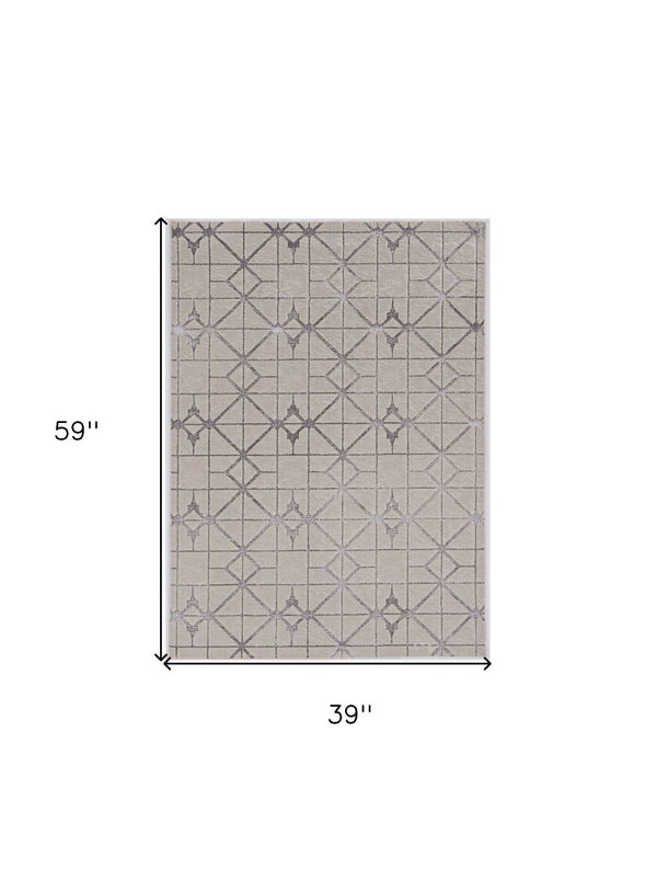 HomeRoots 3' Ivory and Brown Geometric Area Rug - Modern Design, Durable, Easy-Clean, Perfect for Any Space 3' X 5' 375028