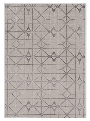HomeRoots 3' Ivory and Brown Geometric Area Rug - Modern Design, Durable, Easy-Clean, Perfect for Any Space 5' X 8' 375029