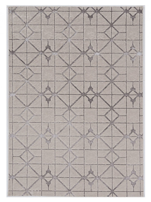HomeRoots 3' Ivory and Brown Geometric Area Rug - Modern Design, Durable, Easy-Clean, Perfect for Any Space 5' X 8' 375029