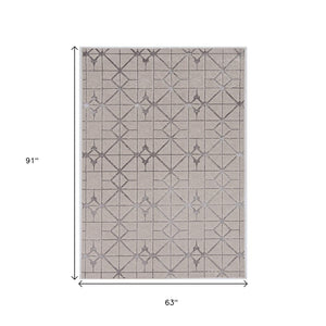 HomeRoots 3' Ivory and Brown Geometric Area Rug - Modern Design, Durable, Easy-Clean, Perfect for Any Space 5' X 8' 375029