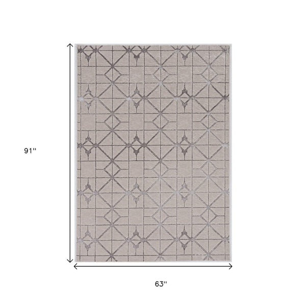 HomeRoots 3' Ivory and Brown Geometric Area Rug - Modern Design, Durable, Easy-Clean, Perfect for Any Space 5' X 8' 375029