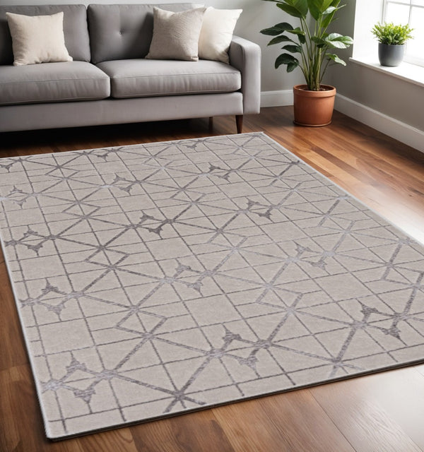 HomeRoots 3' Ivory and Brown Geometric Area Rug - Modern Design, Durable, Easy-Clean, Perfect for Any Space 5' X 8' 375029