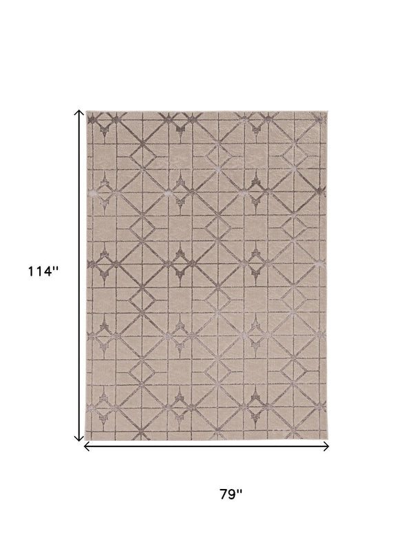 HomeRoots 3' Ivory and Brown Geometric Area Rug - Modern Design, Durable, Easy-Clean, Perfect for Any Space 7' X 10' 375030