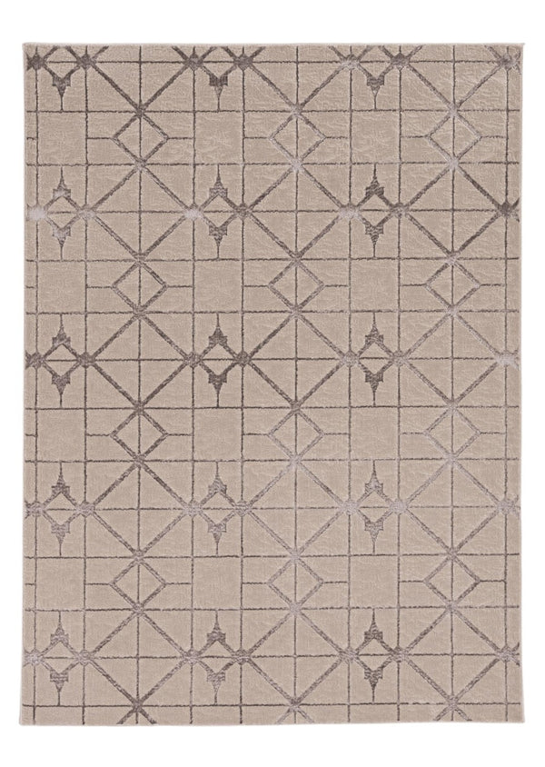 HomeRoots 3' Ivory and Brown Geometric Area Rug - Modern Design, Durable, Easy-Clean, Perfect for Any Space 7' X 10' 375030