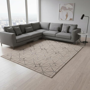 HomeRoots 3' Ivory and Brown Geometric Area Rug - Modern Design, Durable, Easy-Clean, Perfect for Any Space 8' X 11' 375031