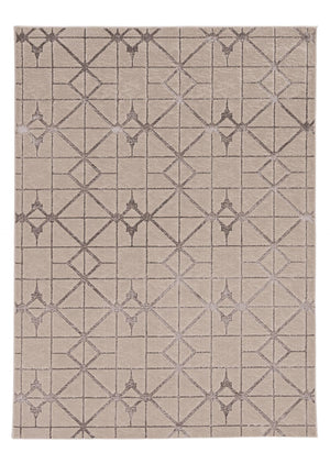 HomeRoots 3' Ivory and Brown Geometric Area Rug - Modern Design, Durable, Easy-Clean, Perfect for Any Space 8' X 11' 375031