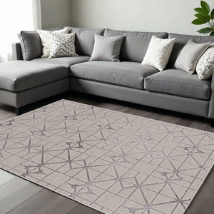 HomeRoots 10' Ivory and Brown Geometric Area Rug - Modern Design, Durable, Comfortable for Any Space 10' X 13' 375032