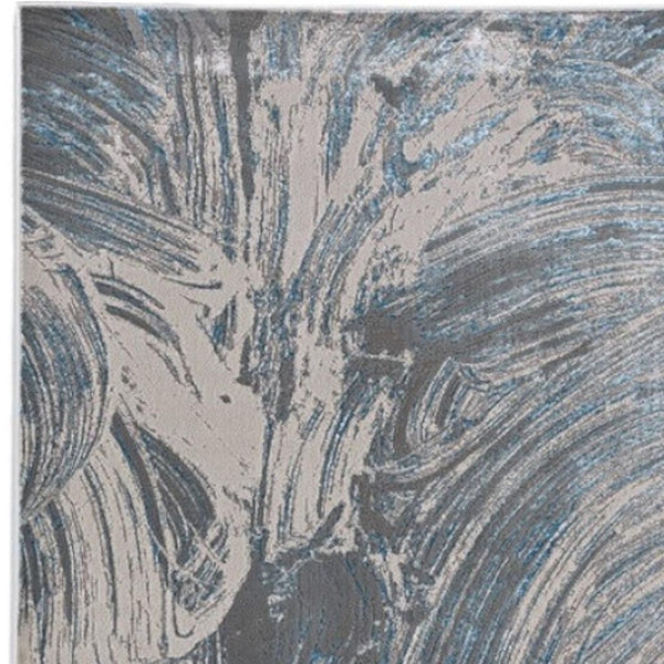 HomeRoots 3' Blue And Silver Abstract Area Rug - Modern Elegance for High-Traffic Areas, Easy Care & Durable Design 3' X 5' 375038