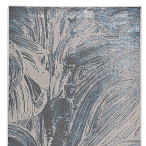 HomeRoots 3' Blue And Silver Abstract Area Rug - Modern Elegance for High-Traffic Areas, Easy Care & Durable Design 3' X 5' 375038