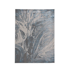 HomeRoots 3' Blue And Silver Abstract Area Rug - Modern Elegance for High-Traffic Areas, Easy Care & Durable Design 3' X 5' 375038