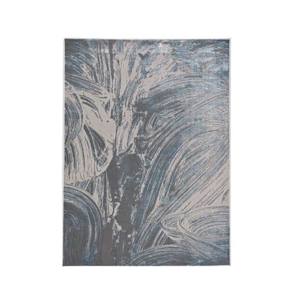 HomeRoots 3' Blue And Silver Abstract Area Rug - Modern Elegance for High-Traffic Areas, Easy Care & Durable Design 3' X 5' 375038