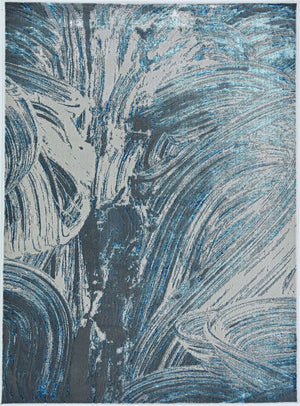HomeRoots 3' Blue And Silver Abstract Area Rug - Modern Elegance for High-Traffic Areas, Easy Care & Durable Design 5' X 8' 375039