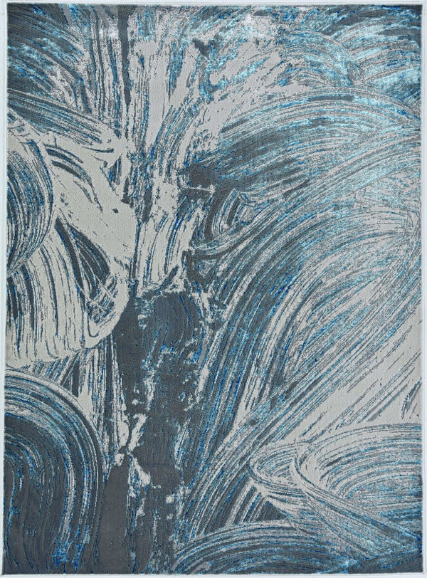 HomeRoots 3' Blue And Silver Abstract Area Rug - Modern Elegance for High-Traffic Areas, Easy Care & Durable Design 5' X 8' 375039