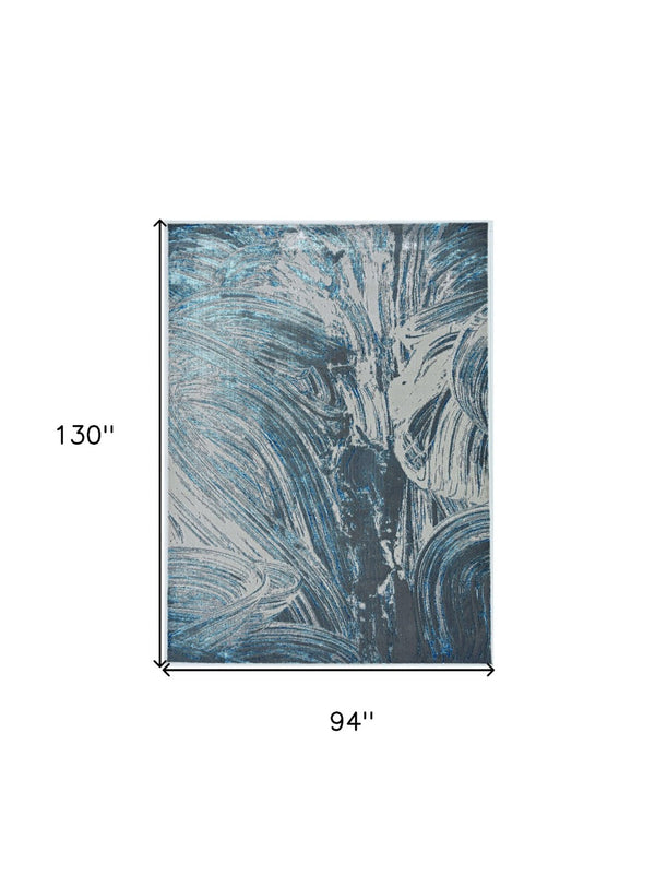HomeRoots 3' Blue And Silver Abstract Area Rug - Modern Elegance for High-Traffic Areas, Easy Care & Durable Design 8' X 11' 375040