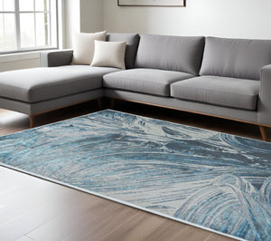 HomeRoots 10' Blue and Silver Abstract Area Rug - Modern Design, Durable Comfort for Stylish Home Décor 10' X 13' 375041