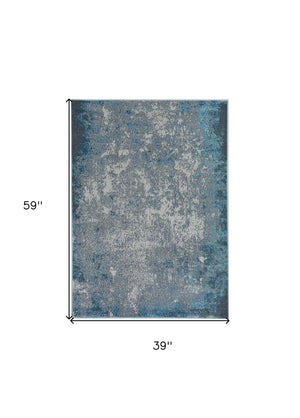 HomeRoots 3'' Blue and Silver Abstract Area Rug - Modern Design for Living Rooms, Bedrooms, and More! 3' X 5' 375042