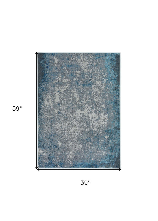 HomeRoots 3'' Blue and Silver Abstract Area Rug - Modern Design for Living Rooms, Bedrooms, and More! 3' X 5' 375042