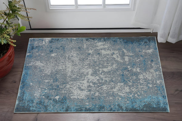 HomeRoots 3'' Blue and Silver Abstract Area Rug - Modern Design for Living Rooms, Bedrooms, and More! 3' X 5' 375042