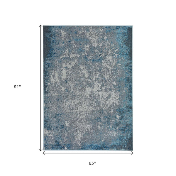 HomeRoots 3'' Blue and Silver Abstract Area Rug - Modern Design for Living Rooms, Bedrooms, and More! 5' X 8' 375043
