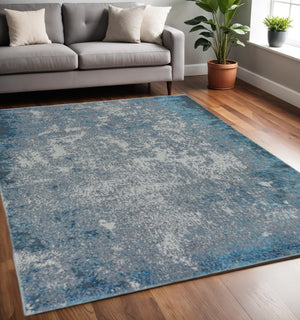 HomeRoots 3'' Blue and Silver Abstract Area Rug - Modern Design for Living Rooms, Bedrooms, and More! 5' X 8' 375043